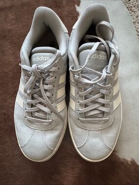 adidas Light Gray Suede Sneakers with White Stripes